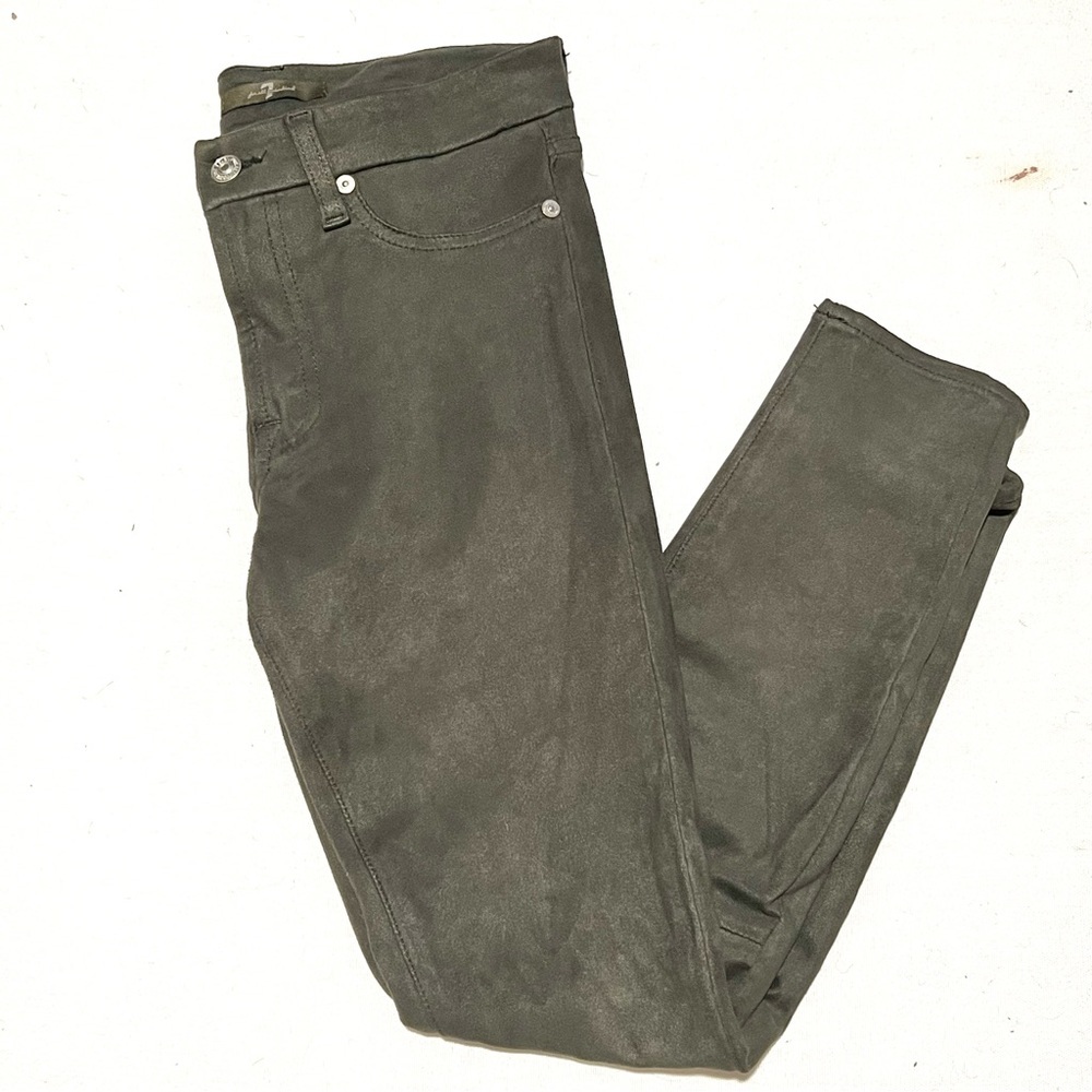 7 for All Mankind Gray Faux Suede Skinny Jeans Jeggings Size 27
